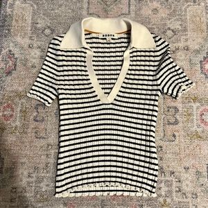 BODEN Ribbed Pointelle Collared Top. Never worn.